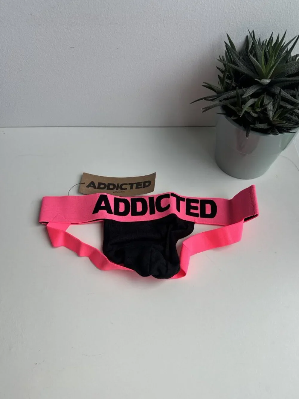 Addicted - Flame Jockstrap - Black / Pink (M)